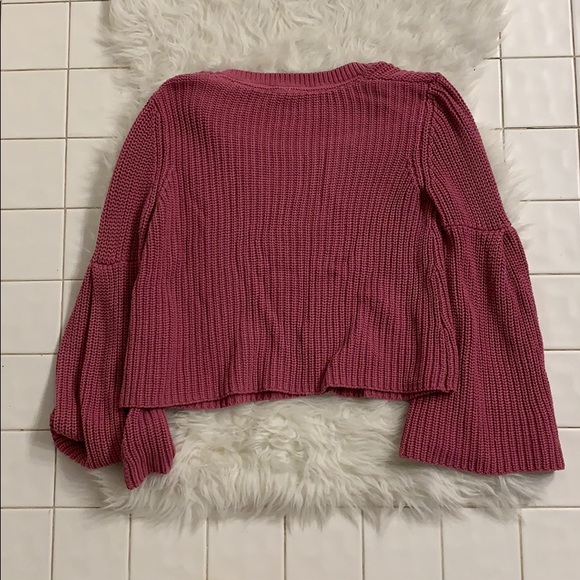 Free People Damsel Pink Bell Sleeve Knit Sweater - Picture 6 of 7